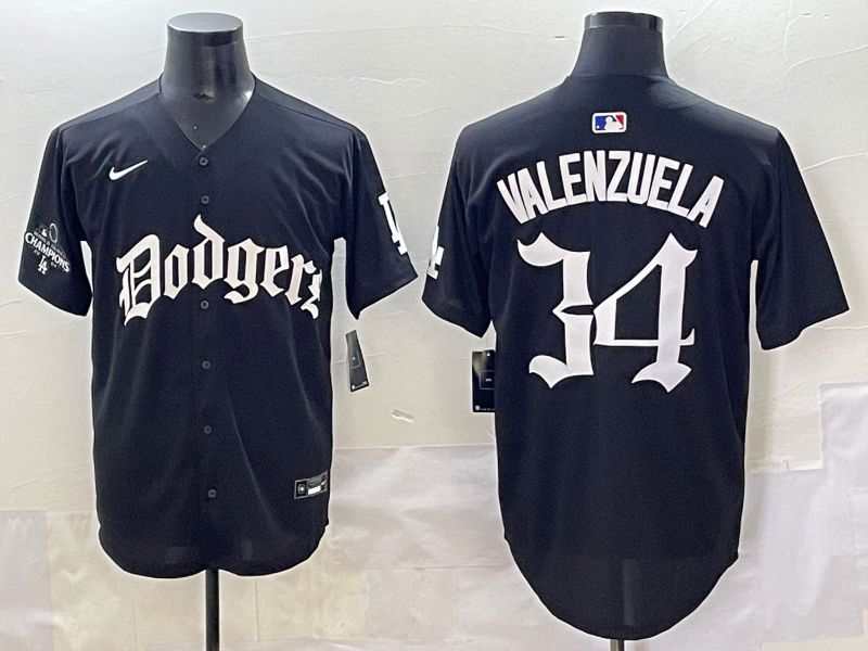 Men 2025 Los Angeles Dodgers #34 Valenzuela Black Seventh generation Joint Name Nike MLB Jersey style 15->los angeles dodgers->MLB Jersey
